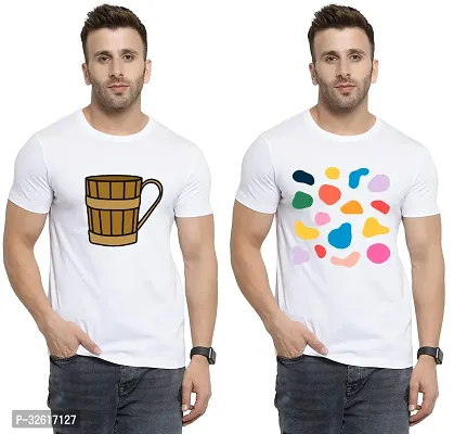 Reliable White Polycotton Printed Round Neck Tshirt For Men Pack Of 2-thumb0