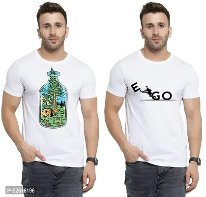 Stylish Polycotton White Printed Tees For Men Pack of 2