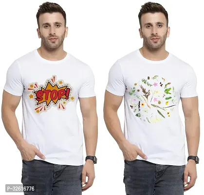 Stylish Polycotton White Printed Tees For Men Pack of 2