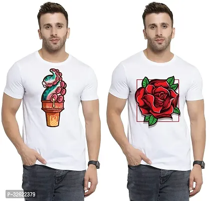 Stylish White Polycotton Printed T-Shirt For Men Pack Of 2-thumb0