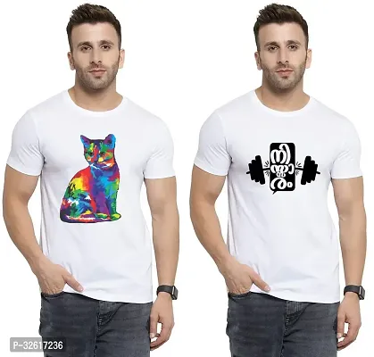 Stylish Polycotton White Printed Tees For Men Pack of 2