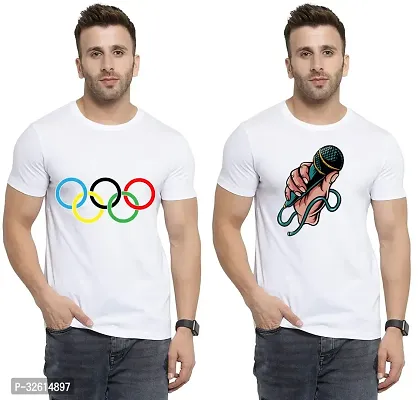 Reliable White Polycotton Printed T-Shirts For Men Pack Of 2