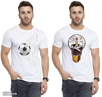 Elite White Polycotton Printed Round Neck Tees For Men- Pack Of 2-thumb0