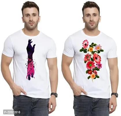 Stylish White Polycotton Printed T-Shirt For Men Pack Of 2-thumb0