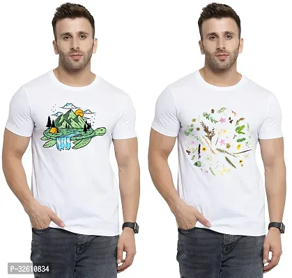 Reliable White Polycotton Printed Round Neck Tshirt For Men Pack Of 2-thumb0