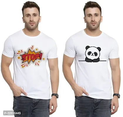 Stylish Polycotton White Printed Tees For Men Pack of 2-thumb0