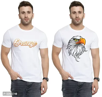 Stylish White Polycotton Printed T-Shirt For Men Pack Of 2