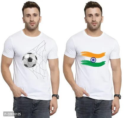 Reliable White Polycotton Printed Round Neck Tshirt For Men Pack Of 2