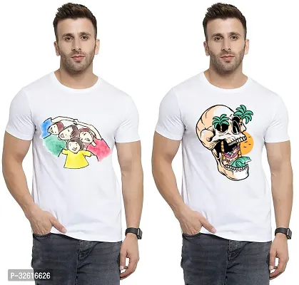 Reliable White Polycotton Printed Round Neck Tshirt For Men Pack Of 2-thumb0