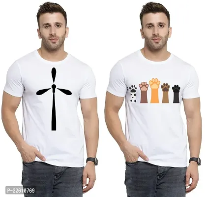 Reliable White Polycotton Printed Round Neck Tshirt For Men Pack Of 2-thumb0