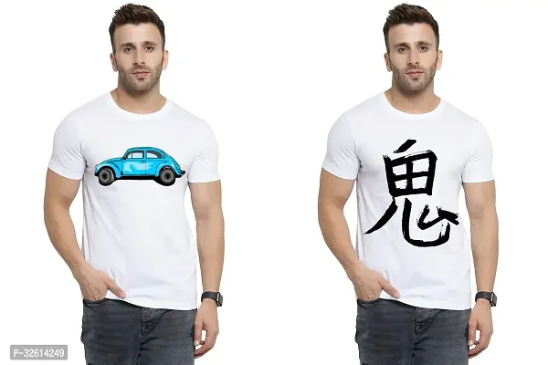 Reliable White Polycotton Printed T-Shirts For Men Pack Of 2