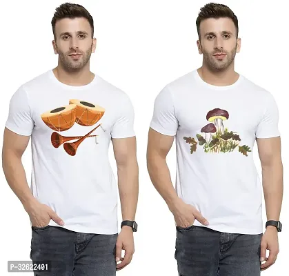 Stylish White Polycotton Printed T-Shirt For Men Pack Of 2