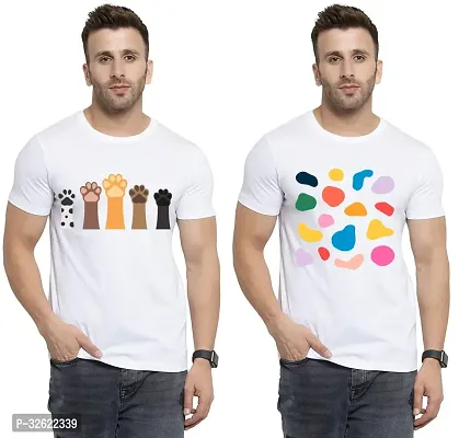 Stylish White Polycotton Printed T-Shirt For Men Pack Of 2