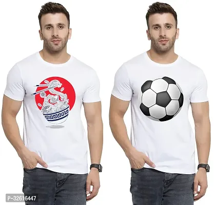 Stylish Polycotton White Printed Tees For Men Pack of 2