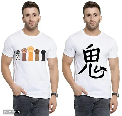 Stylish White Polycotton Printed T-Shirt For Men Pack Of 2