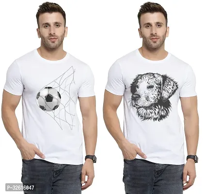 Reliable White Polycotton Printed Round Neck Tshirt For Men Pack Of 2-thumb0