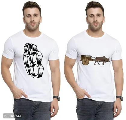 Reliable White Polycotton Printed Round Neck Tshirt For Men Pack Of 2-thumb0