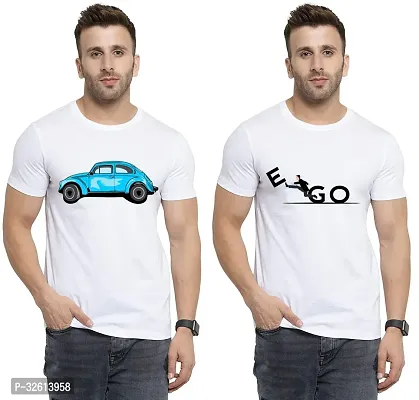 Reliable White Polycotton Printed T-Shirts For Men Pack Of 2