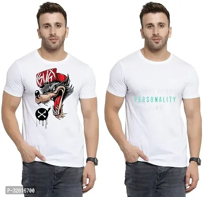 Stylish Polycotton White Printed Tees For Men Pack of 2