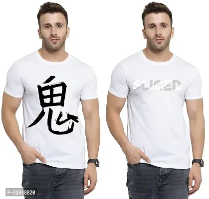 Reliable Polycotton Printed Round Neck Tees For Men Pack Of 2-thumb0