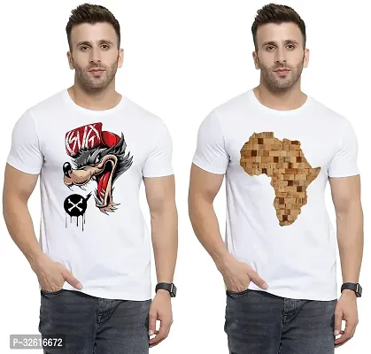 Stylish Polycotton White Printed Tees For Men Pack of 2-thumb0