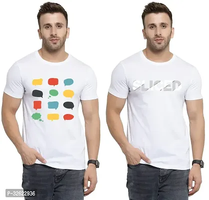 Stylish White Polycotton Printed T-Shirt For Men Pack Of 2-thumb0