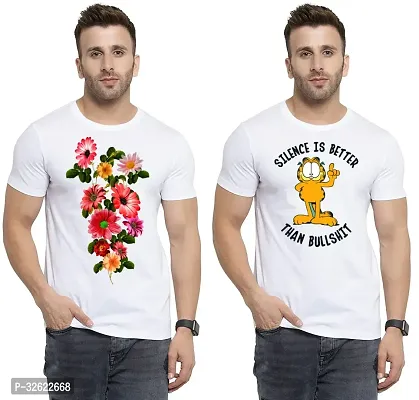 Stylish White Polycotton Printed T-Shirt For Men Pack Of 2-thumb0