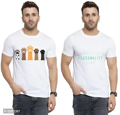 Stylish White Polycotton Printed T-Shirt For Men Pack Of 2-thumb0