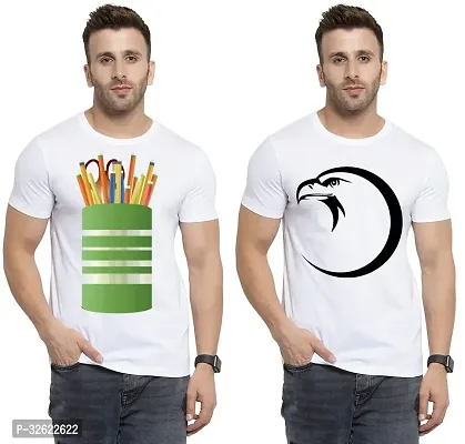 Stylish White Polycotton Printed T-Shirt For Men Pack Of 2-thumb0