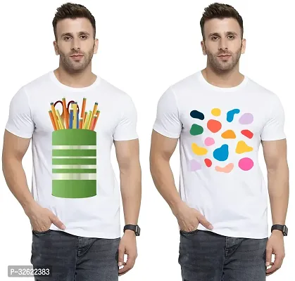 Stylish White Polycotton Printed T-Shirt For Men Pack Of 2-thumb0