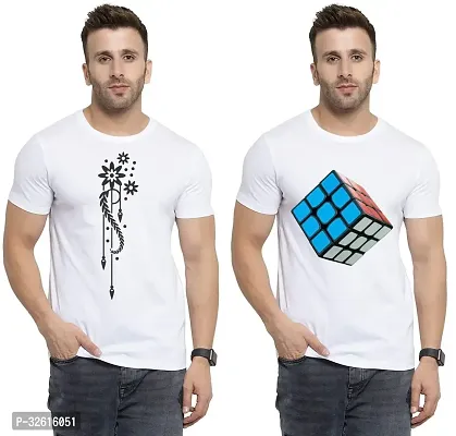 Stylish Polycotton White Printed Tees For Men Pack of 2-thumb0