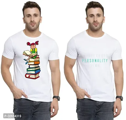 Reliable White Polycotton Printed T-Shirts For Men Pack Of 2