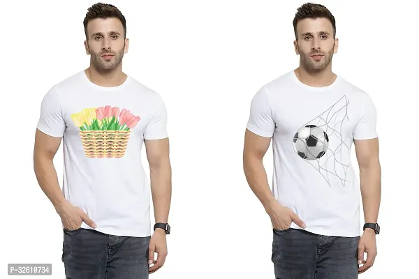 Reliable White Polycotton Printed Round Neck Tshirt For Men Pack Of 2-thumb0