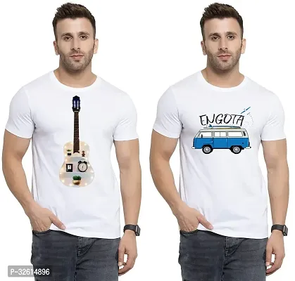 Reliable White Polycotton Printed T-Shirts For Men Pack Of 2