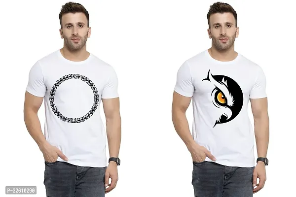 Reliable White Polycotton Printed Round Neck Tshirt For Men Pack Of 2-thumb0