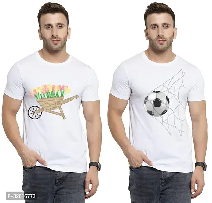 Reliable White Polycotton Printed Round Neck Tshirt For Men Pack Of 2-thumb0