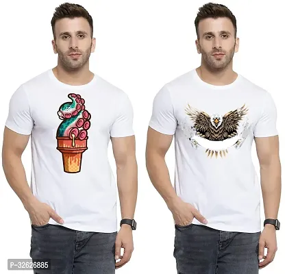 Stylish White Polycotton Round Neck T-Shirt For Men Pack Of 2