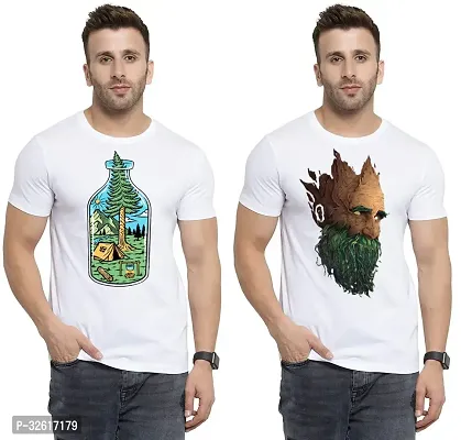 Stylish Polycotton White Printed Tees For Men Pack of 2