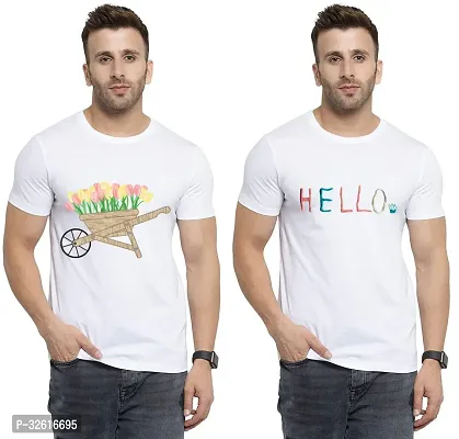 Reliable White Polycotton Printed Round Neck Tshirt For Men Pack Of 2-thumb0