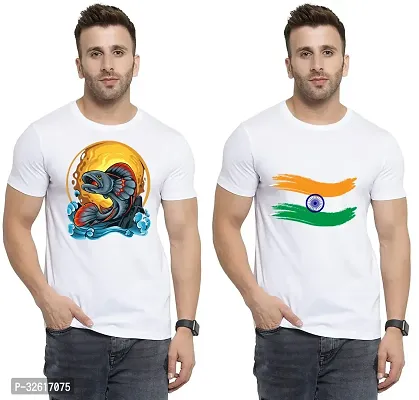 Stylish Polycotton White Printed Tees For Men Pack of 2-thumb0