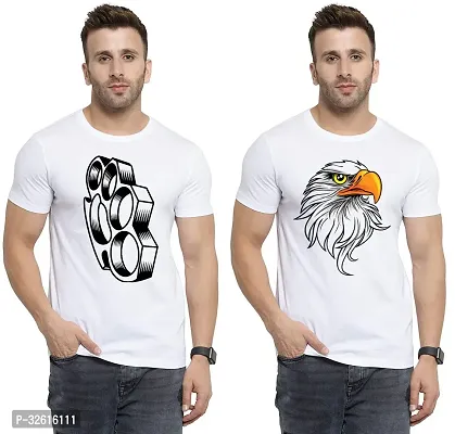 Reliable White Polycotton Printed Round Neck Tshirt For Men Pack Of 2-thumb0