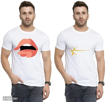 Stylish Polycotton White Printed Tees For Men Pack of 2