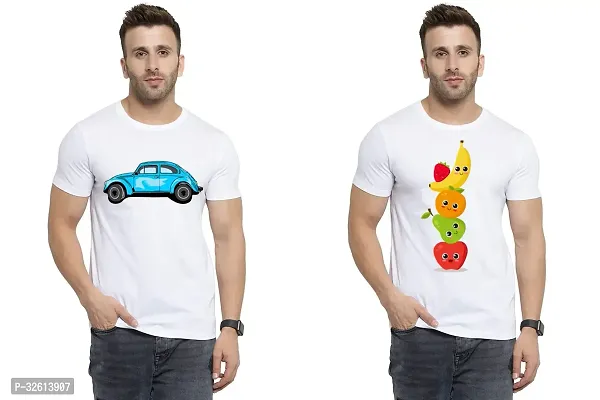 Reliable White Polycotton Printed T-Shirts For Men Pack Of 2