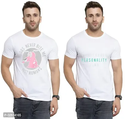 Reliable White Polycotton Printed T-Shirts For Men Pack Of 2