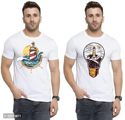 Reliable Polycotton Printed Round Neck Tees For Men Pack Of 2-thumb0