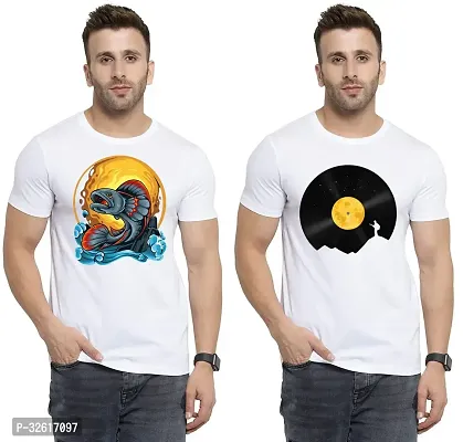 Stylish Polycotton White Printed Tees For Men Pack of 2