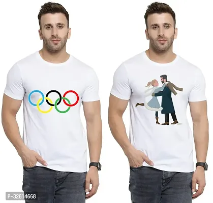 Reliable White Polycotton Printed T-Shirts For Men Pack Of 2