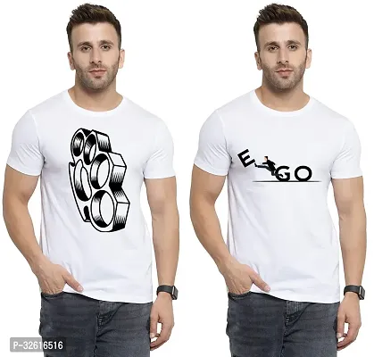 Reliable White Polycotton Printed Round Neck Tshirt For Men Pack Of 2-thumb0