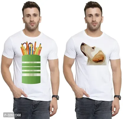 Stylish White Polycotton Printed T-Shirt For Men Pack Of 2