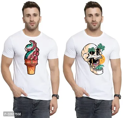 Stylish White Polycotton Round Neck T-Shirt For Men Pack Of 2-thumb0